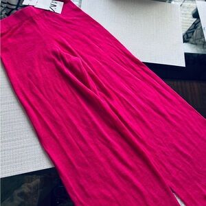 NWT ZARA HOT PINK FLARE LINEN PANT SIZE SMALL
